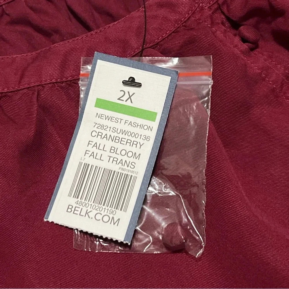 Crown Ivy Peasant Blouse Women’s XXL Red Cranberry Peasant Long Sleeve Button - Picture 14 of 14